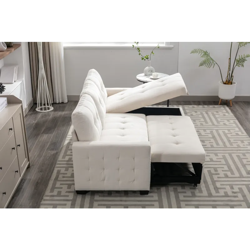 Reversible Sectional Storage Sleeper Sofa Bed, L-Shape 2 Seat Sectional Chaise With Storage, Skin-Fe
