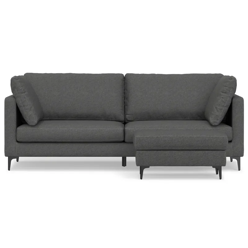 Ava - 90\" Mid Century Sofa with Ottoman Set - Pebble Gray