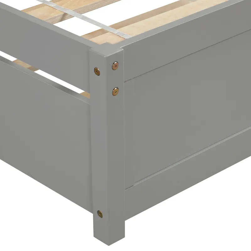 Twin Size Platform Bed Wood Bed Frame With Trundle - Gray