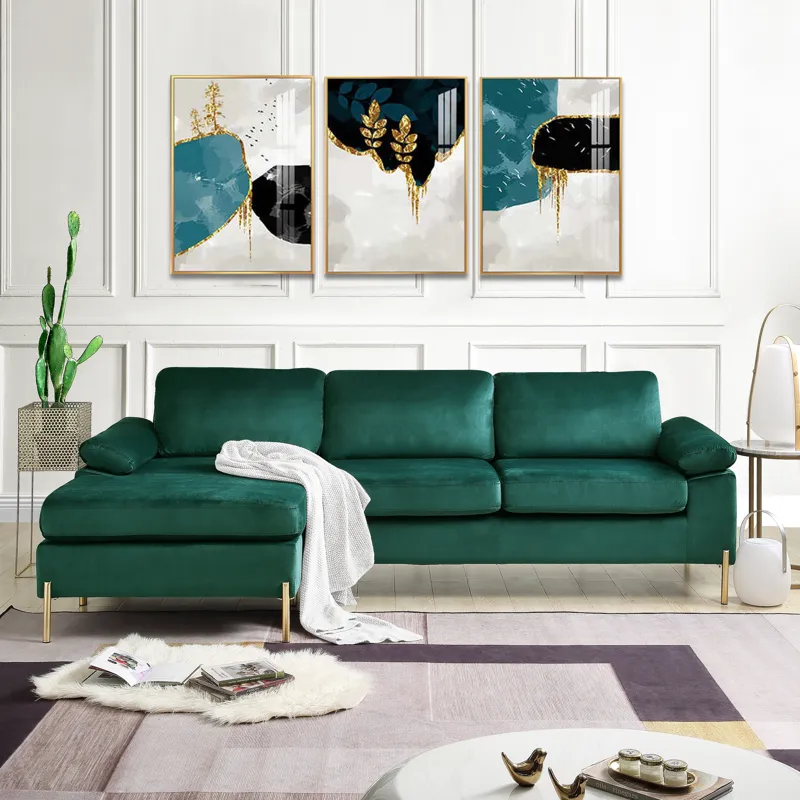 Shannon - Velvet Sectional Sofa With Chaise - Green