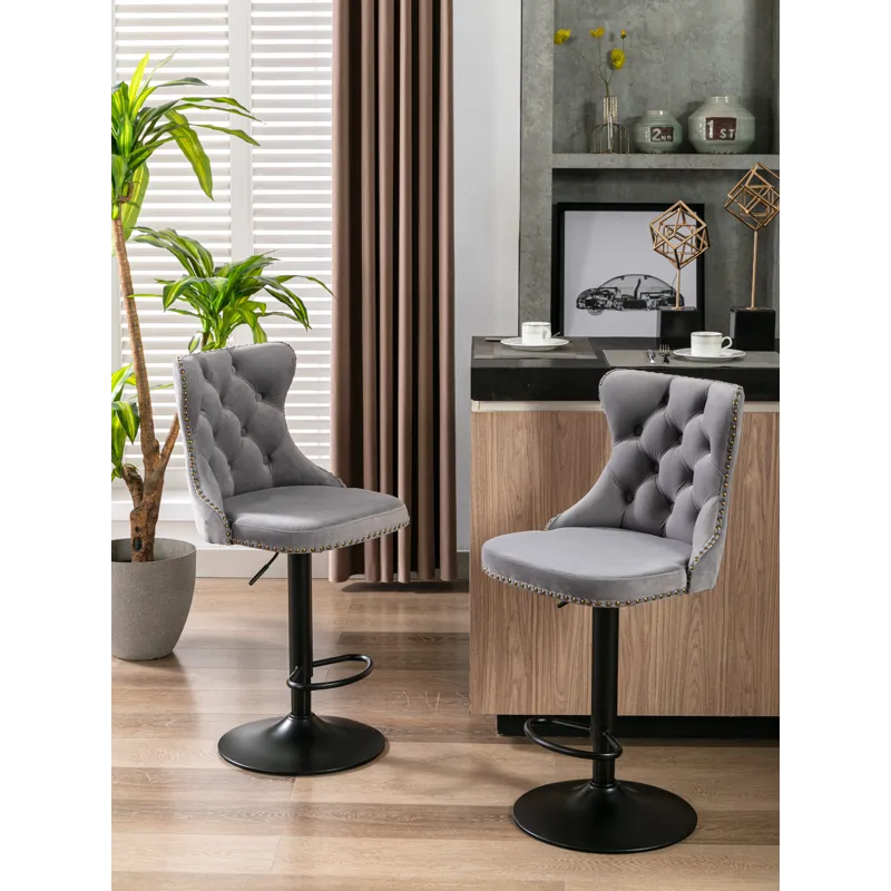 Swivel Velvet Barstools Adjusatble Seat Height , Modern Upholstered Bar Stools With Backs Comfortabl