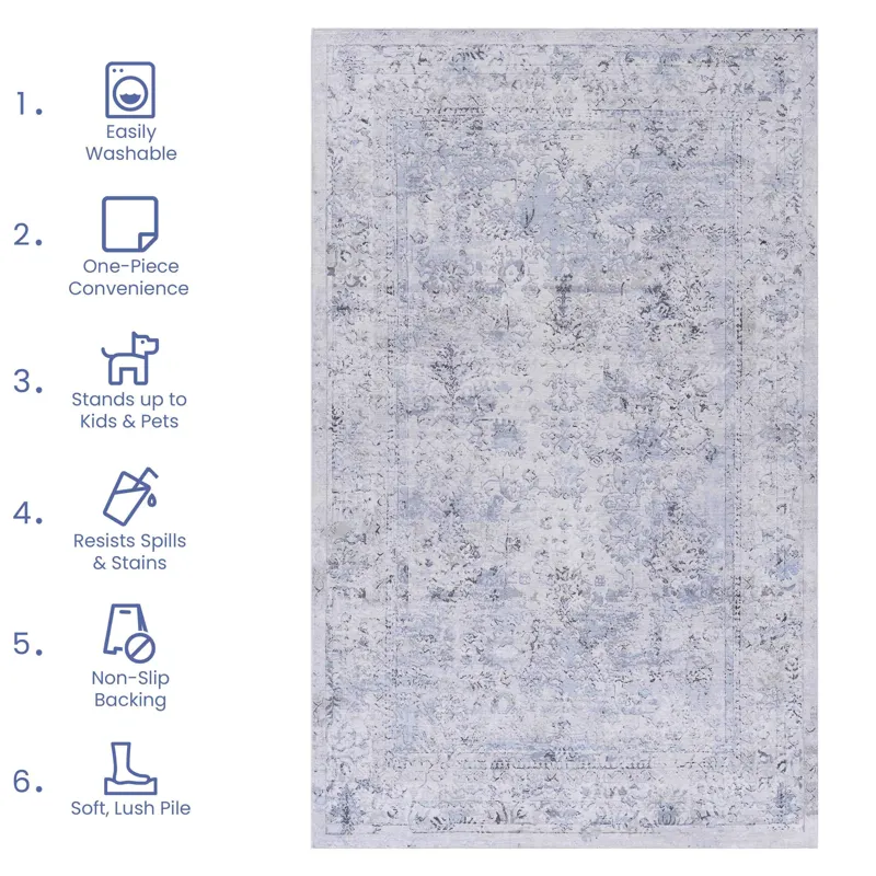 2\' x 3\' Machine Washable Area Rugs, Low-Pile, Non-Slip, Non-Shedding, Foldable, Kid & Pet Friendly
