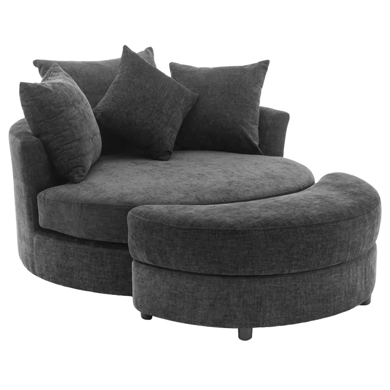 360° Swivel Accent Barrel Chair With Storage Ottoman & 4 Pillows, Modern Chenille Leisure Chair Roun