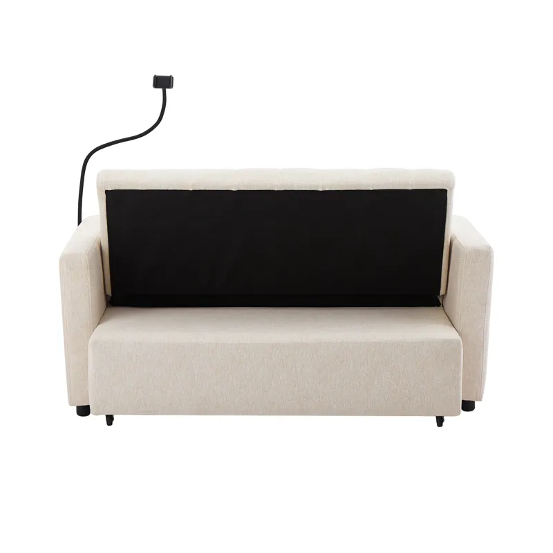 Convertible Sofa Bed Loveseat Sofa With Three USB Ports, Two Side Pockets, Two Cup Holders And 360° 