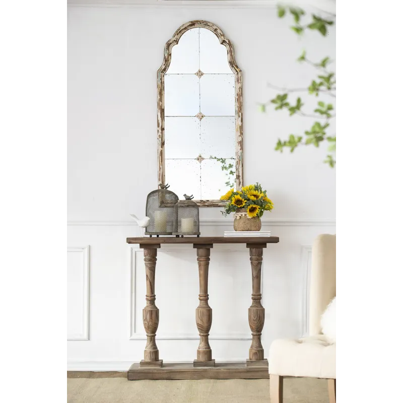 Large Framed Wall Mirror, Wood Arched Mirror With Decorative Window Look For Living Room, Bathroom, 