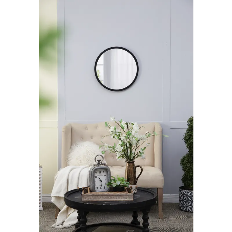 Circle Wall Mirror With Wooden Frame, Wall Mirror For Living Room - Black