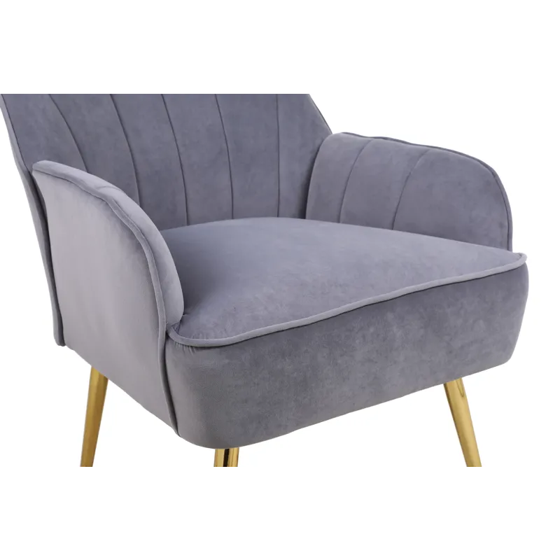 Modern Mid-Century Chair Velvet Sherpa Armchair For Living Room Bedroom Office - Gray