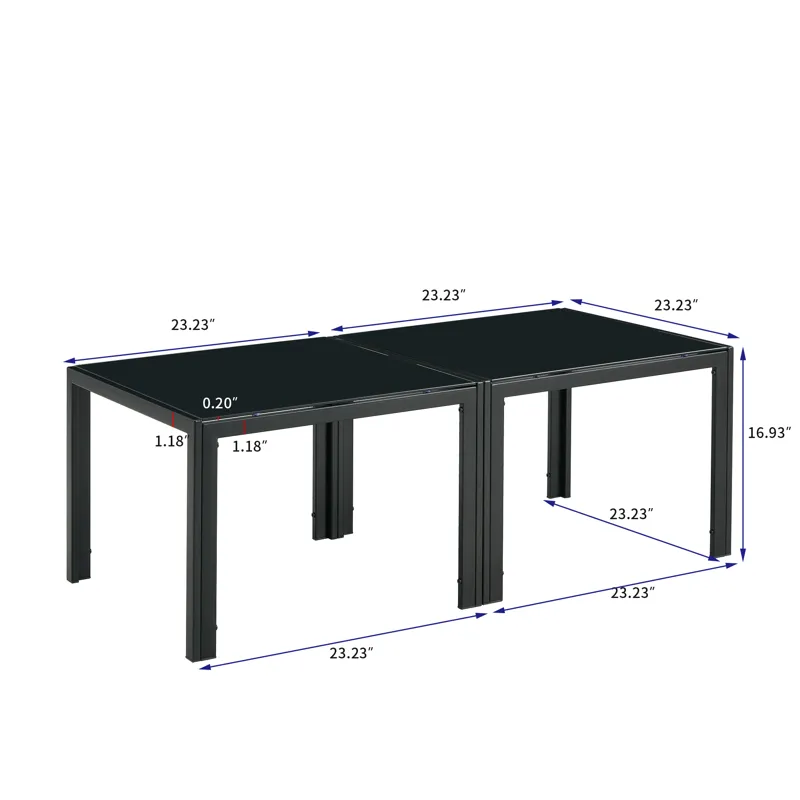 Coffee Table (Set of 2), Square Modern Table With Tempered Glass Finish For Living Room - Black