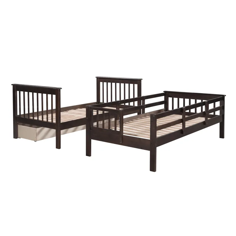 Stairway Twin Over Twin Bunk Bed With Three Drawers For Bedroom, Dorm - Espresso