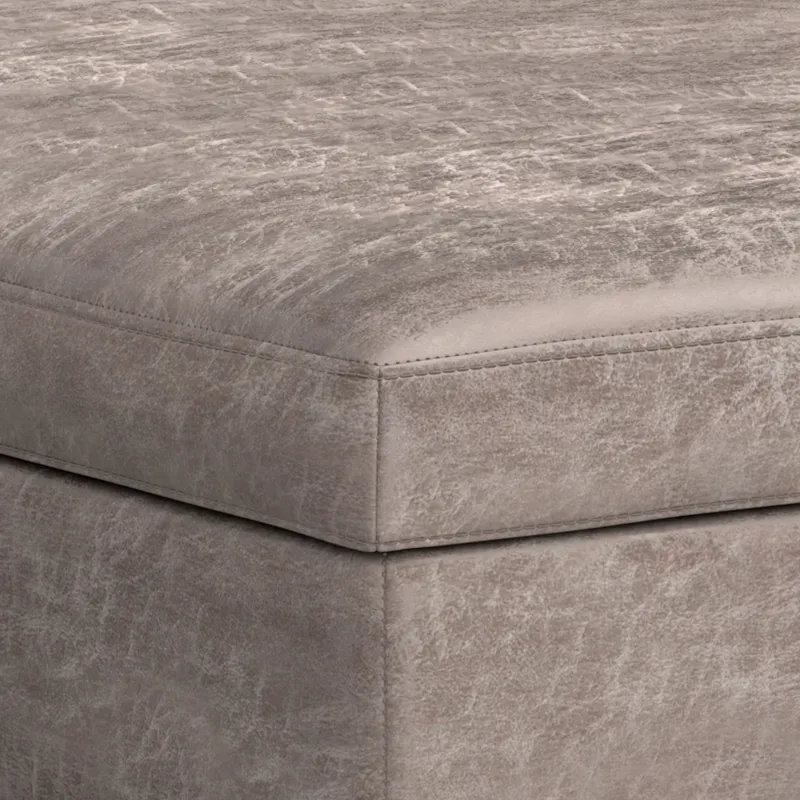 Owen - XL Square Coffee Table Storage Ottoman - Distressed Grey Taupe
