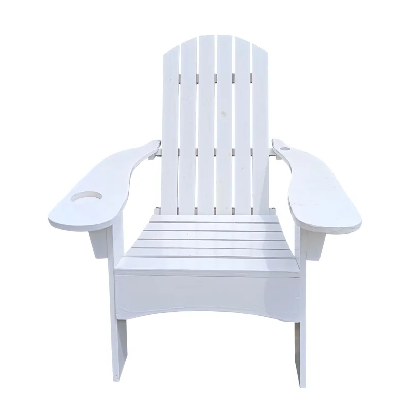 Outdoor Or Indoor Wood Adirondack Chair With An Hole To Hold Umbrella, On The Arm - White