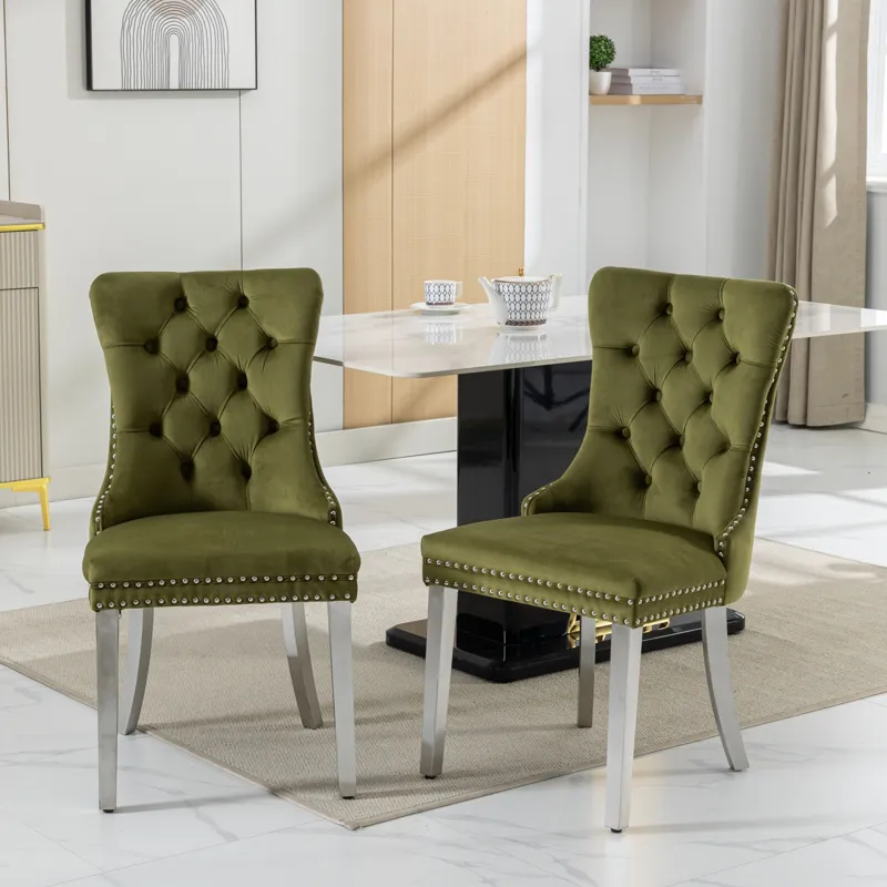 Nikki - Modern, High-End Tufted Solid Wood Contemporary Velvet Upholstered Dining Chair With Chrome 