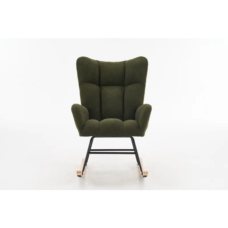 37.7\" Rocking Chair Nursery, Solid Wood Legs Reading Chair With Teddy Fabric Upholstered, Nap Armch