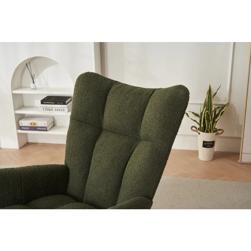 37.7\" Rocking Chair Nursery, Solid Wood Legs Reading Chair With Teddy Fabric Upholstered, Nap Armch