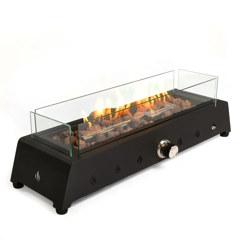 28\" Tabletop Fire Pit, Propane Gas Fire Pit With Quick Connect Joint, Glass Wind Guard And Lava Roc