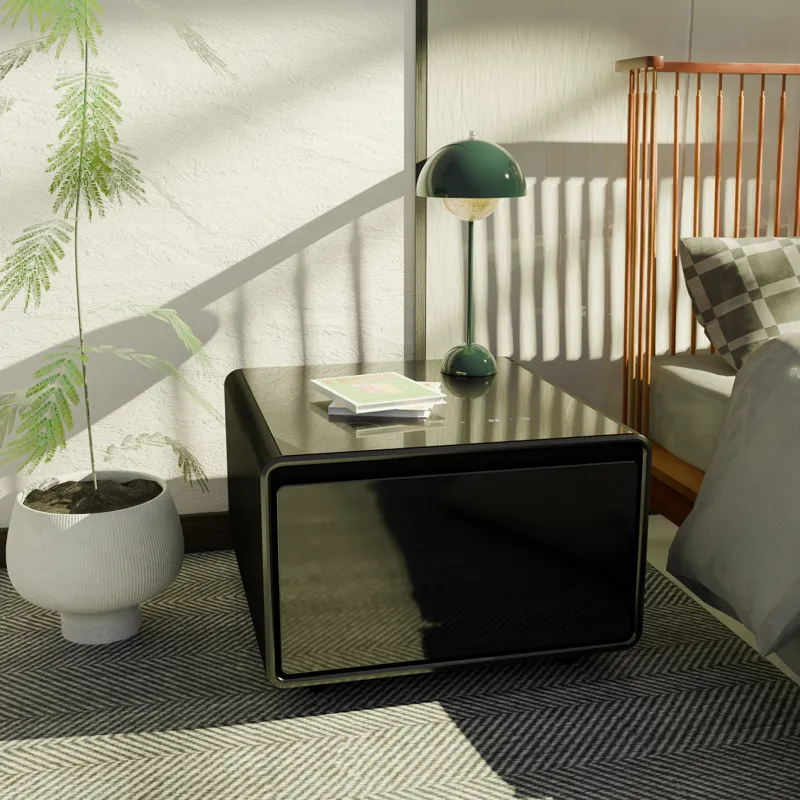 Modern Smart Side Table With Built-In Fridge, Wireless Charging, Temperature Control, Power Socket, 