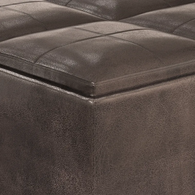 Avalon - Square Coffee Table Storage Ottoman - Distressed Brown