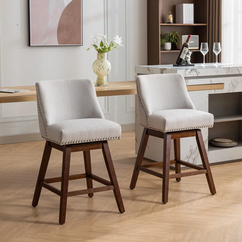 Counter Height Swivel Barstools, Upholstered Bar Stools (Set of 2) - Ivory