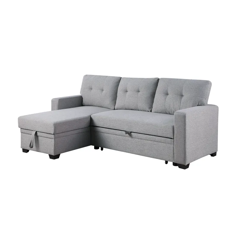 Upholstered Pull Out Sectional Sofa With Chaise - Light Gray