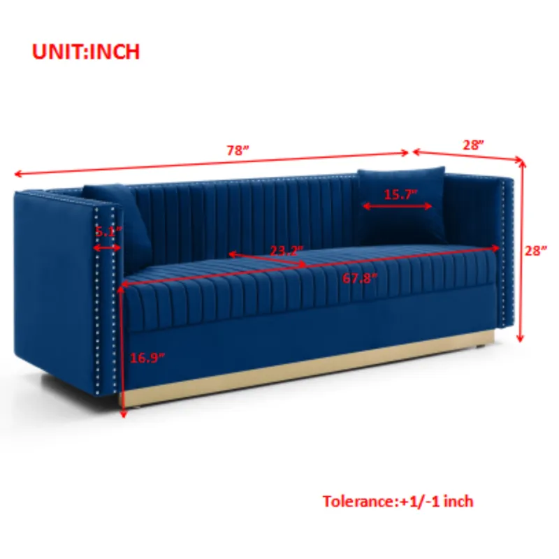 Contemporary Vertical Channel Tufted Sofa Modern Upholstered Couch For Living Room With 2 Pillows - 