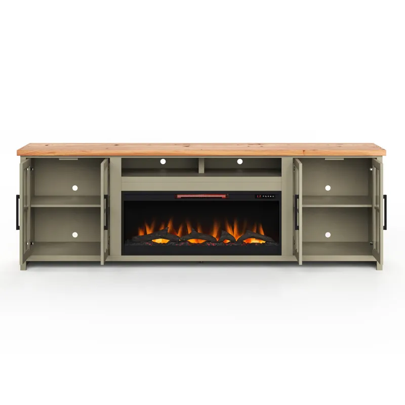Vineyard - 97" Fireplace TV Stand - Sage Green / Fruitwood