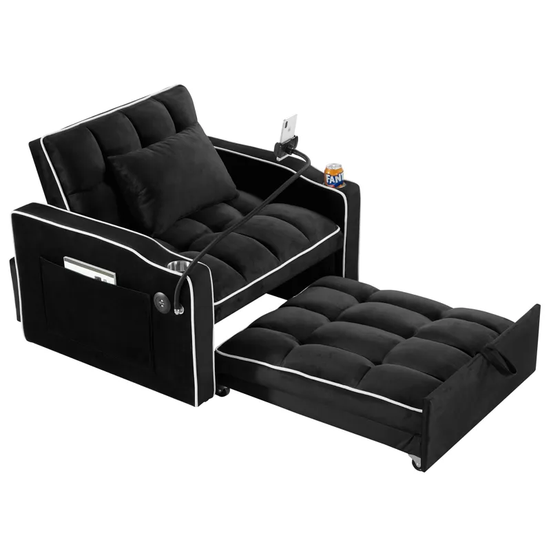 Convertible Sleeper Chair Sofa Bed Adjustable Pull Out Sleeper Chair Bed Multi-Pockets Folding Sofa 