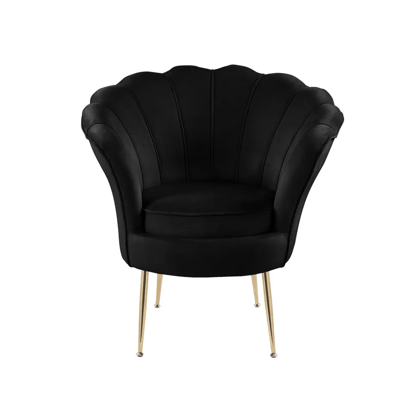 Angelina - Velvet Scalloped Back Barrel Accent Chair With Metal Legs - Black