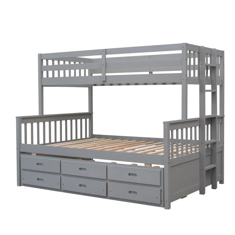 Twin Over Full Bunk Bed With Twin Size Trundle, Separable Bunk Bed With Drawers For Bedroom - Gray