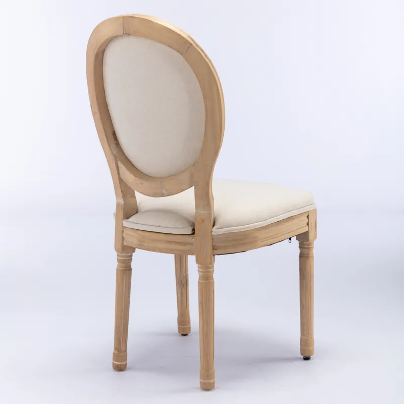 French Style Solid Wood Frame Antique Painting Linen Fabric Back Dining Chair (Set of 2) - Beige