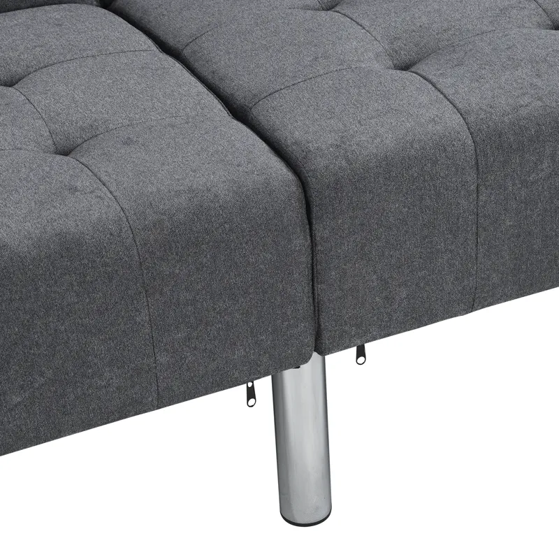 Futon Sofa Bed Convertible Folding Lounge Couch, Armrests - Dark Gray