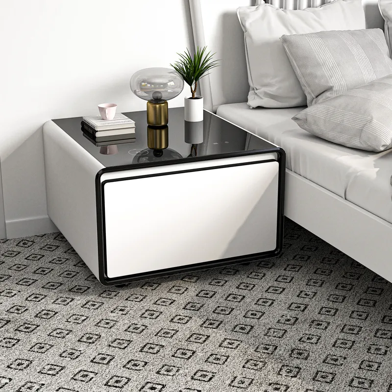 Modern Smart Side Table With Built-In Fridge, Wireless Charging, Temperature Control, Power Socket, 