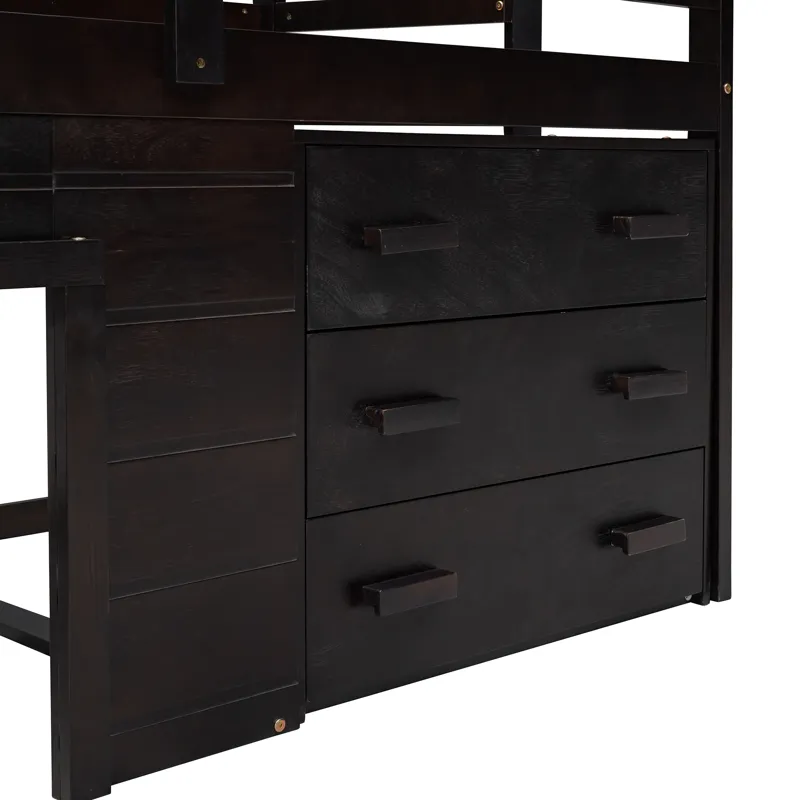Twin Size Loft Bed With Cabinet And Shelf - Espresso