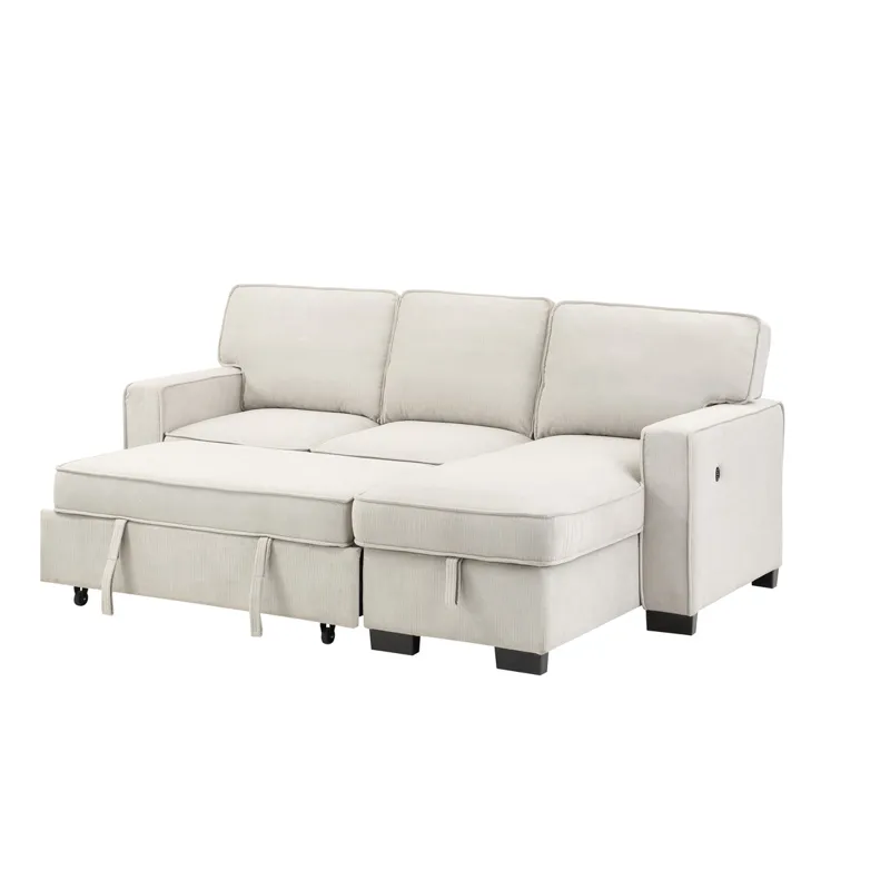 Estelle - Fabric Reversible Sleeper Sectional With Storage Chaise Drop-Down Table 2 Cup Holders And 