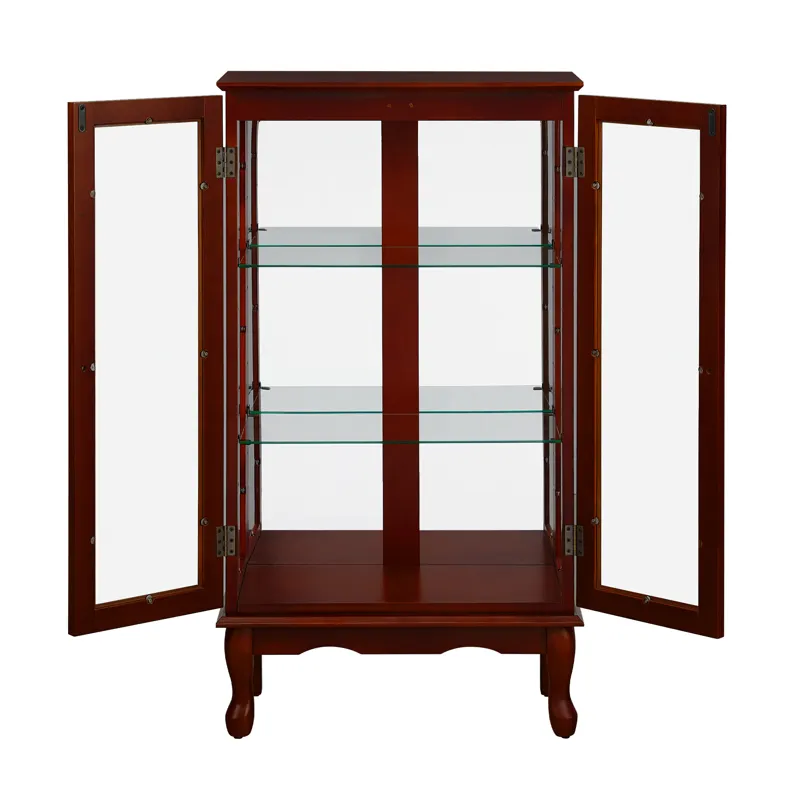 Curio Cabinet Lighted Curio Diapaly Cabinet With Adjustable Shelves And Mirrored Back Panel, Tempere