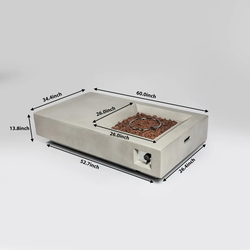 60\" Concrete Fire Pit Table - Light Gray