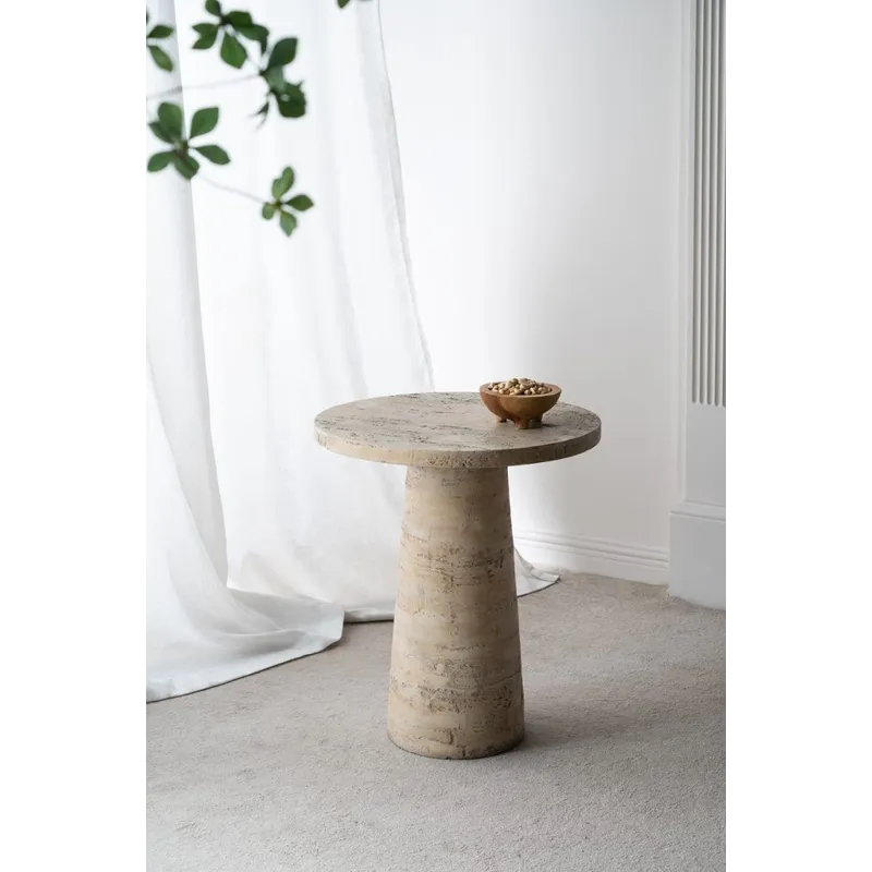 Round Side Table With Pedestal Base - Cream
