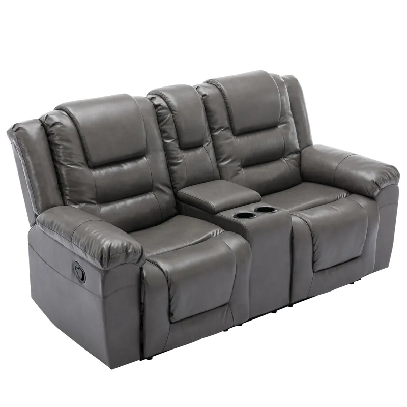 2 Seater Home Theater Recliner Manual Recliner Chair With A Storage Box And Two Cup Holders For Livi