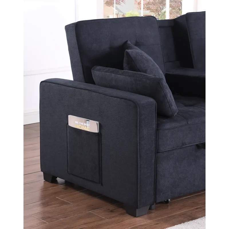 Cody II - 69.5\"W Dark Gray Woven Fabric Convertible Sleeper Loveseat With Cup Holder, Charging Port