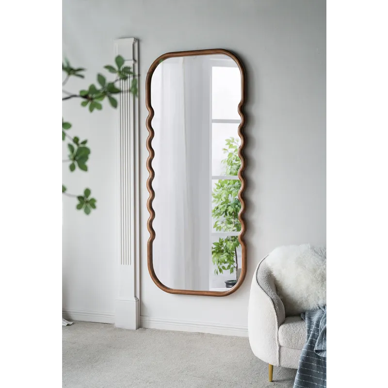Oversized Wooden Floor Mirror With Unique Frame - Brown