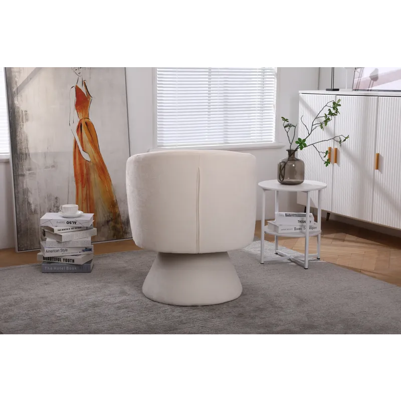 26.4\" Swivel Accent Chair Armchair, Round Barrel Chair In Fabric For Living Room Bedroom - Beige