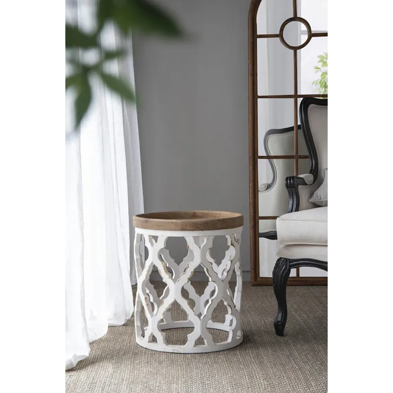 Large Distressed Side Table - White