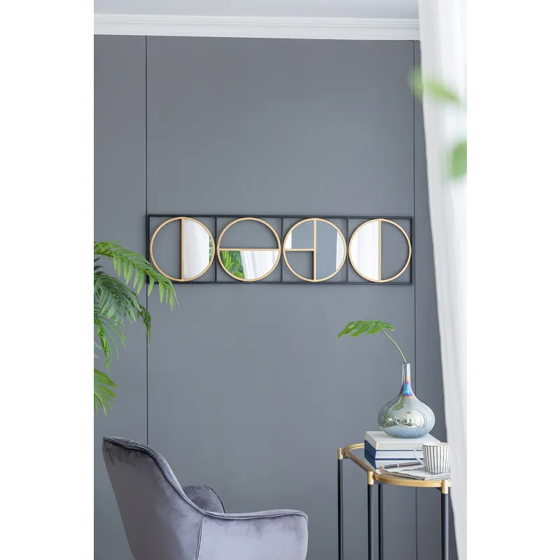 Eclectic Styling Metal Beaded Wall Mirror With Contemporary Design For Bedroom, Liveroom - Golden Bl