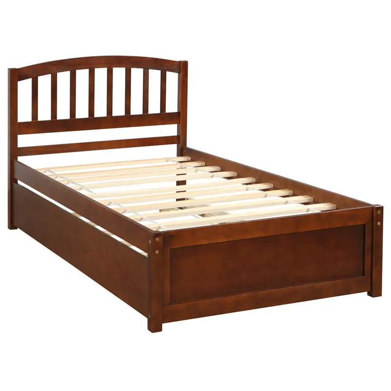 Twin Size Platform Bed Wood Bed Frame With Trundle Walnut