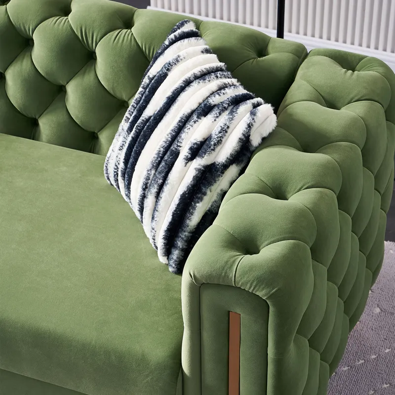 Chesterfield - Modern Tufted Velvet Living Room Sofa, 84.25\'\'W Couch - Mint Green
