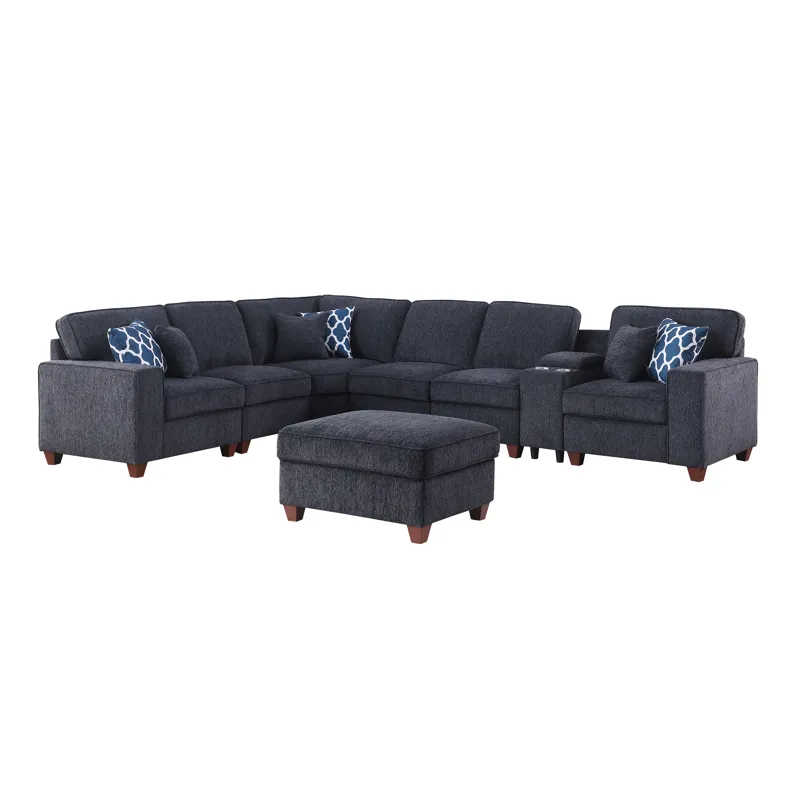 Gina - Sectional Sofa With Ottoman - Black