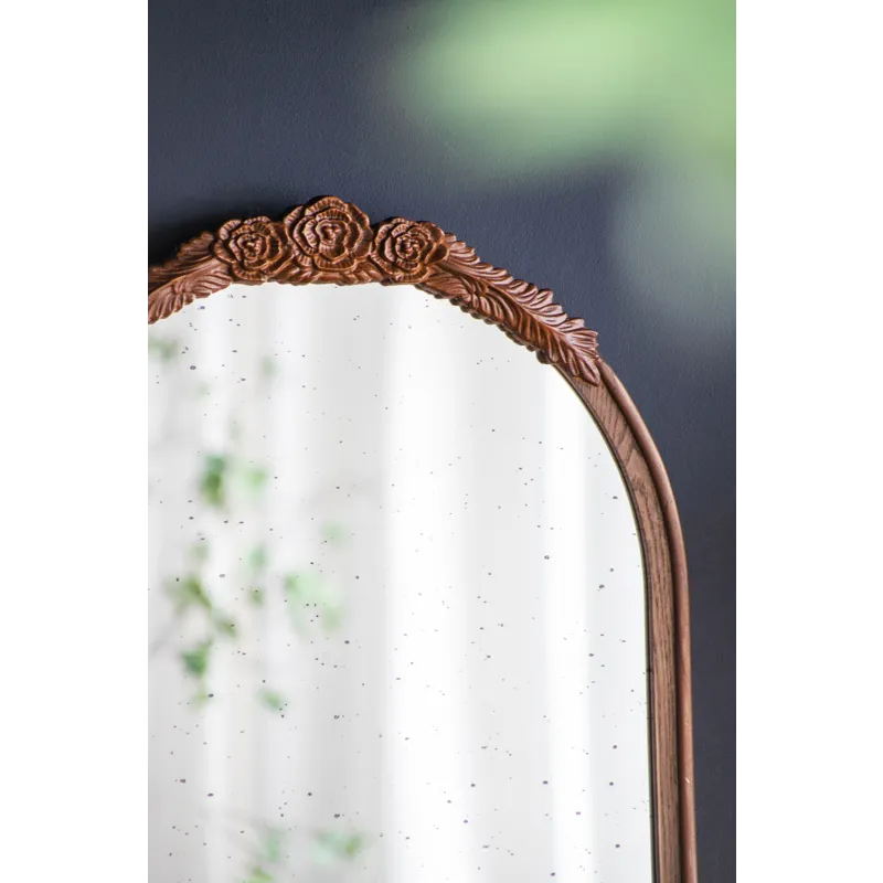 Elos Hand Carved Rose Antique Mirror Frame, Wood Arch Mirror Wall Decor For Living Room, Bathroom, E