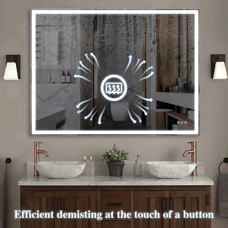 LED Bathroom Vanity Mirror Wall Mounted, Adjustable White / Warm / Natural Lights Anti-Fog Touch Swi