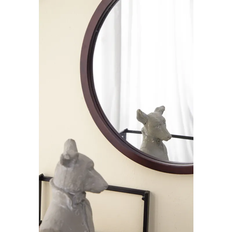 Circle Wall Mirror With Wooden Frame And Walnut Finish, Wall Mirror For Living Room Dining Room - Br