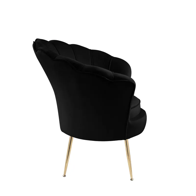 Angelina - Velvet Scalloped Back Barrel Accent Chair With Metal Legs - Black