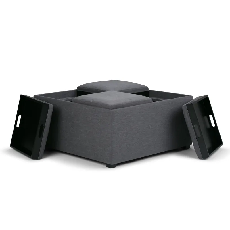 Avalon - Square Coffee Table Storage Ottoman - Slate Grey